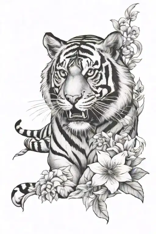 Tiger And Flowers Intertwined Representing The Client's