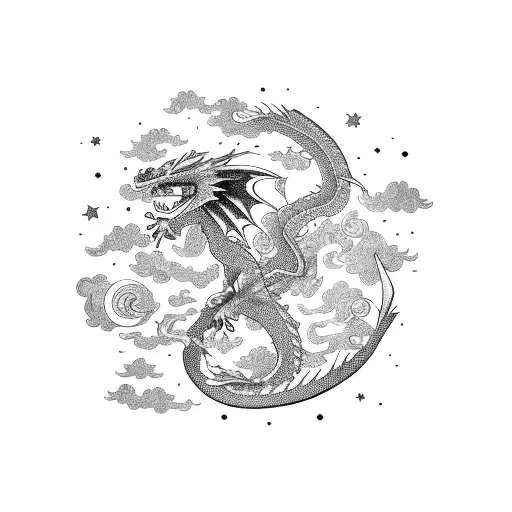 Dragon With Stars And Clouds