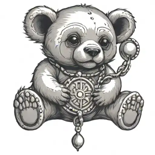 A Teady Bear Sitting Holding Rosary Beads