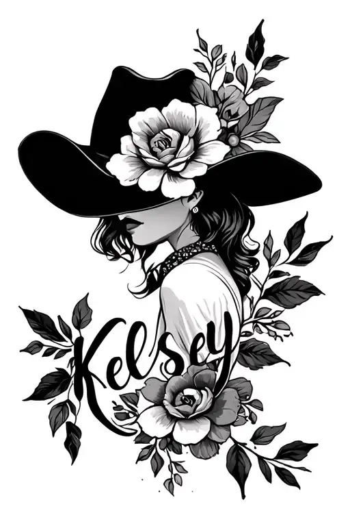Kelsey In Elegant Cursive With Western Flower Accents And Other Western Accents Spine Tat