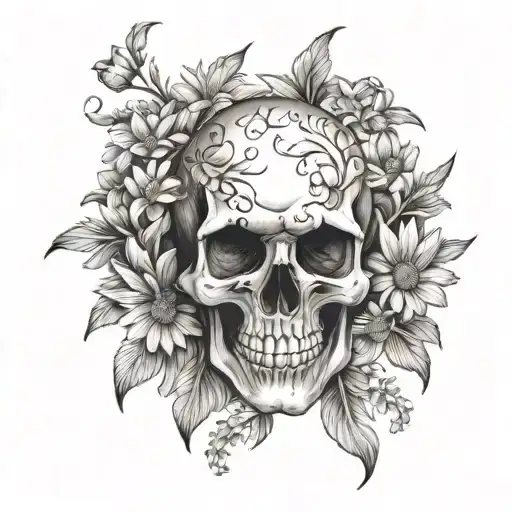 Masculine Skull On Bed Of Daisies