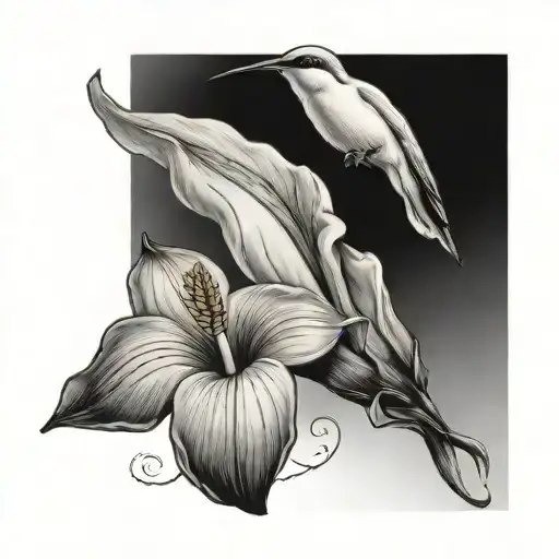 Cala Lily With A Hummingbird Flying