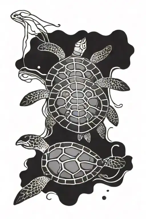 Flowy Lines With A Minimalistic Sea Turtle Swimming