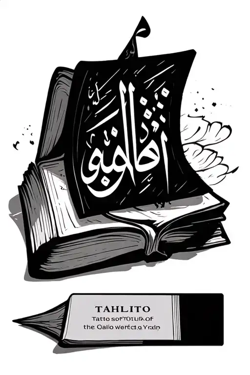 Book And Tahlif On The Cover Tatto Spelled Out