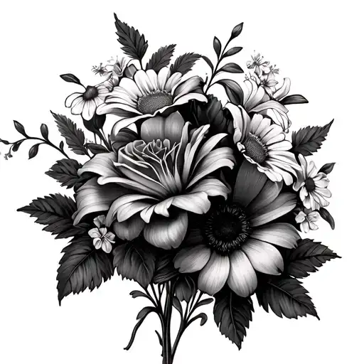 Rose Lilly Daisies And Violets Bouquet For A Spine