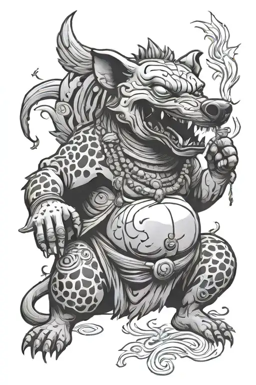 Graffiti Hyena Laughing Buddha With Ak