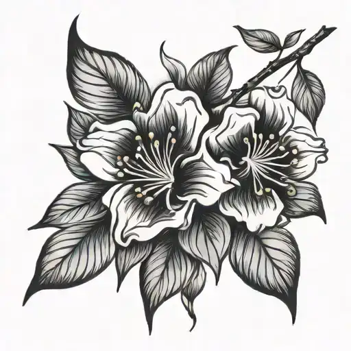 Cherry Bloom Flower Large Black Leaves