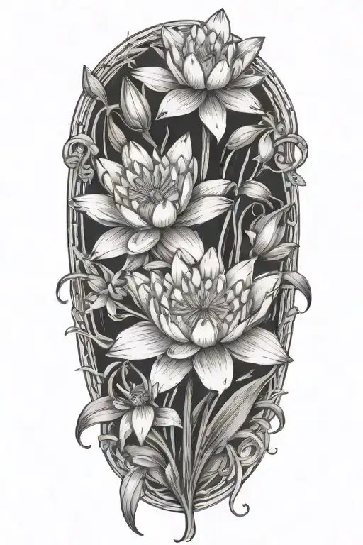 Water Lily And Narcissus Flowers