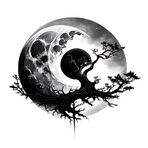 Tree Moon Merging Together