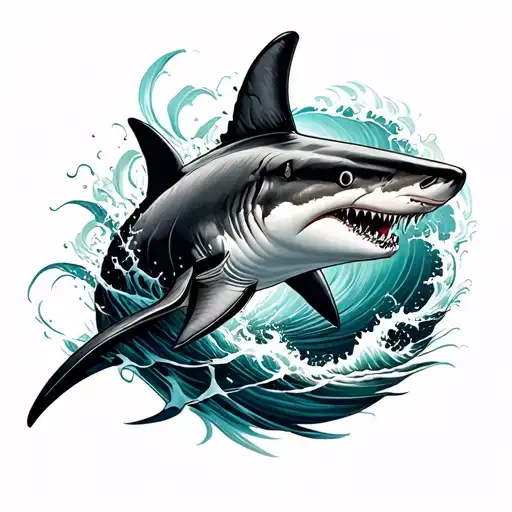 Shark And Waves Flowing Back