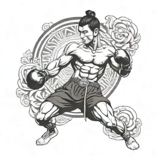 Realstic Muay Thai Fighter With Budda Background