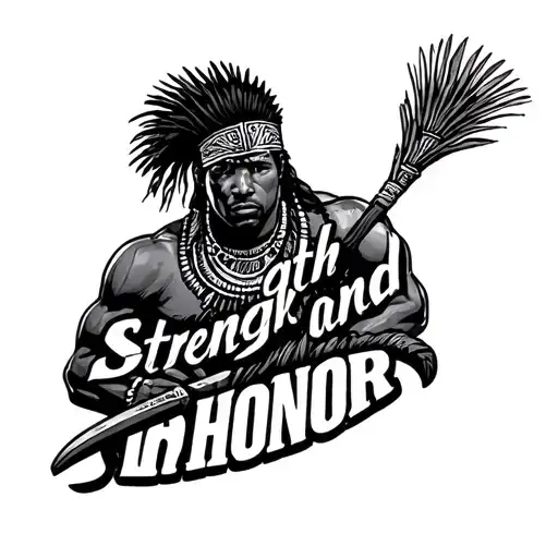 Strength And Honor Words With African Warrior On Leg