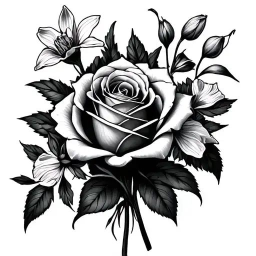 Rose And Honeysuckle And Narcissus Flower Bouquet