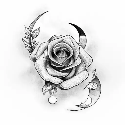 Black And Gray Infinity Rose And Crescent Moon