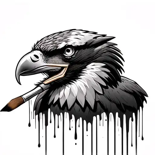 An Eagle With A Paintbrush In Its Beak Dripping Paint