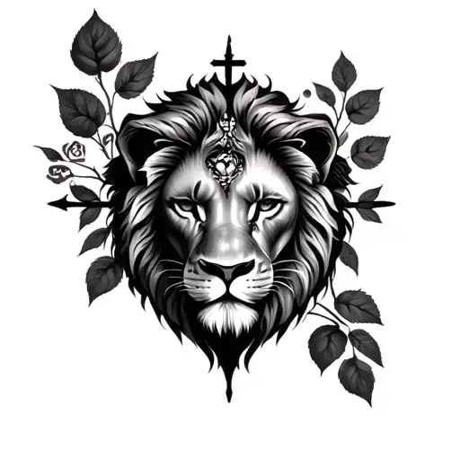 Rose Below Lion Combined With A Cross In The Eye