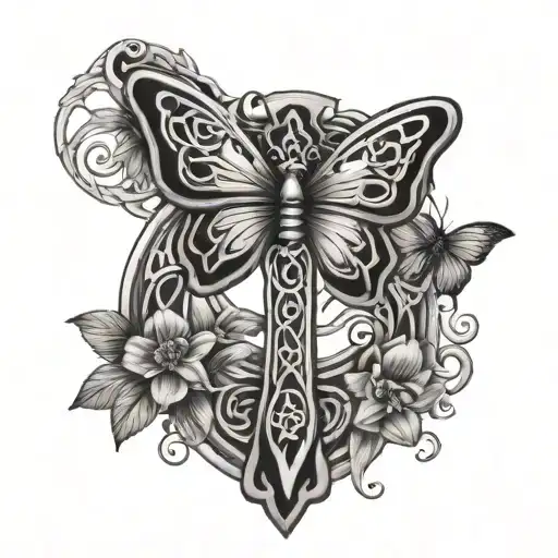 Celtic Cross With Butterfly Perched