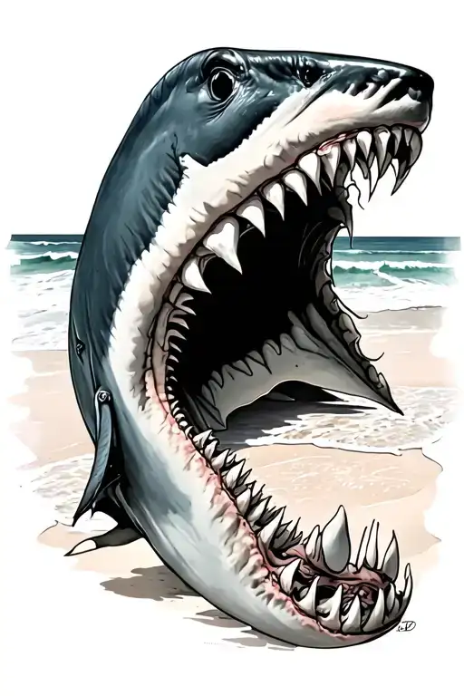 Open Shark Jaw With A Beach Inside