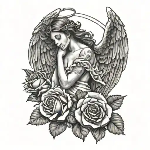 Angel Beside Roses