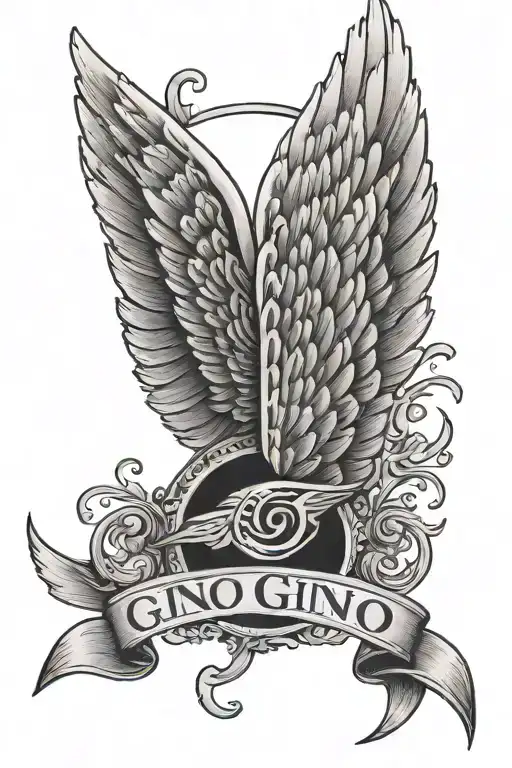 Basic Angles Wings With The Name Gino In The Middle Asll With The Date 2-7-1980 To 10-27-2023