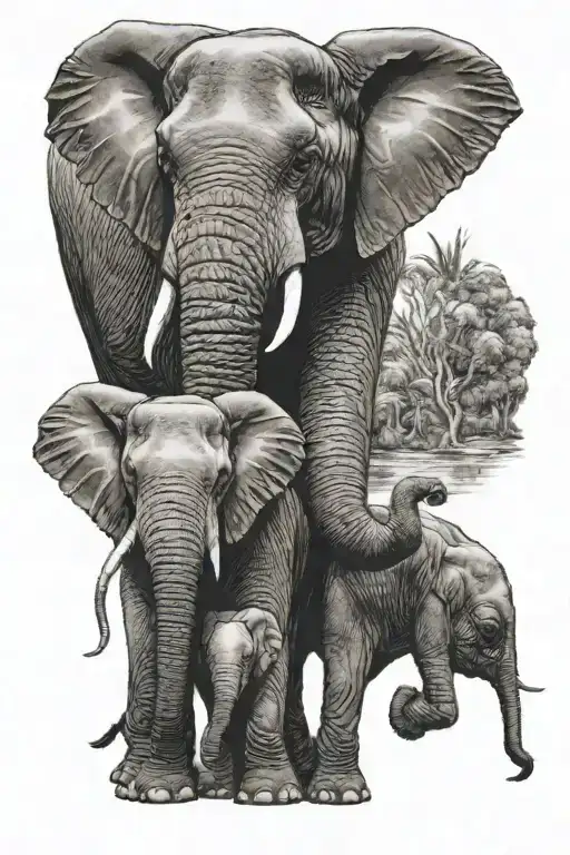 Elephant With 3 Kids