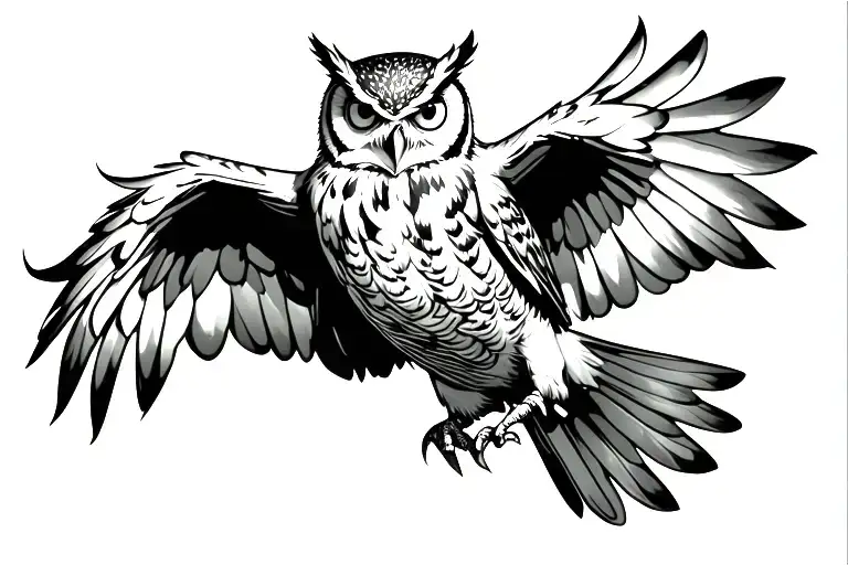 Photo Realistic Chest Tattoo Owl Flying Towards You With Claws Out All Black