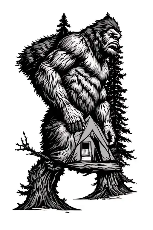 Forearm Tattoo Mountain Camping Trees Bigfoot