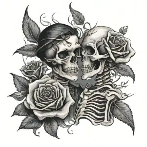 Skeleton Couple With A Rose In Flame