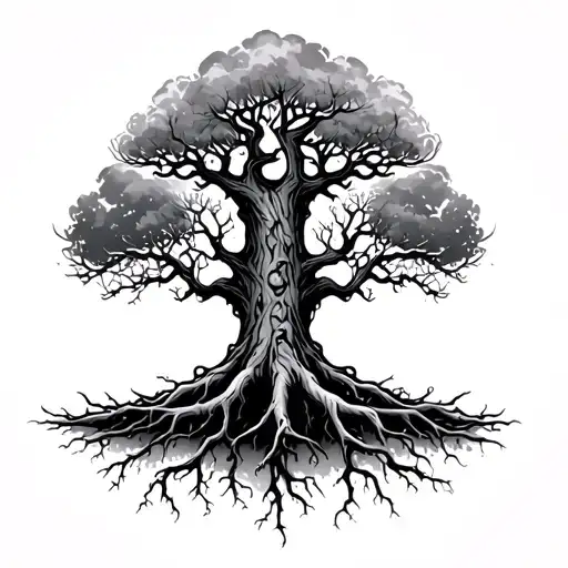 Tree With Roots Growing Gothic