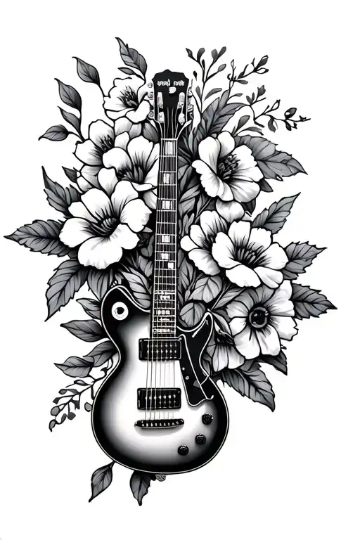 Guitar And Flowers Intertwined