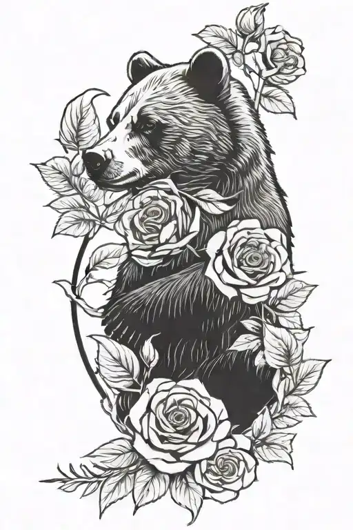 Bear Cub And Rose Intertwined