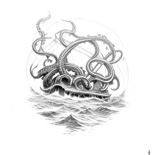 Kraken Attacking A Ship Sleeve