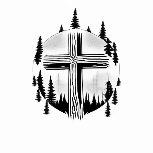 Christian Cross In The Middle Of A Forest