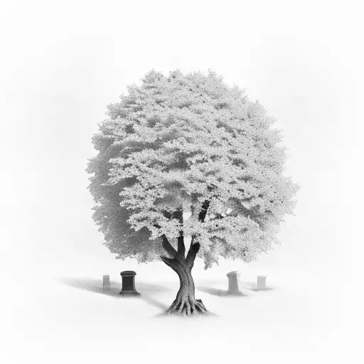 A Tree Growing In A Cemetery