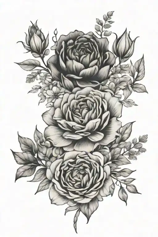 Birth Flower Bouquet July October March May July Fine Line