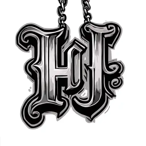 Hugo Lettering With A Chain Hanging On The H