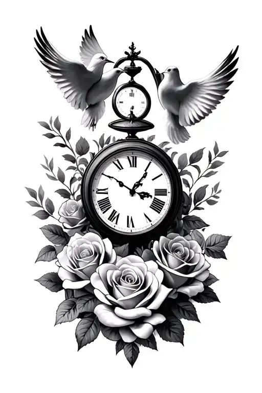 3 Birth Clocks Up And Down With Roses And Doves