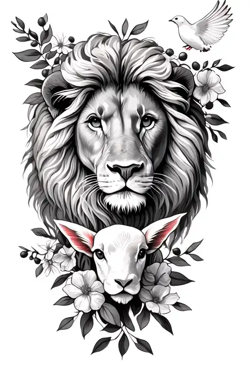 Lion And Lamb Sleeve Featuring Flowers And Olive Branches And A Dove