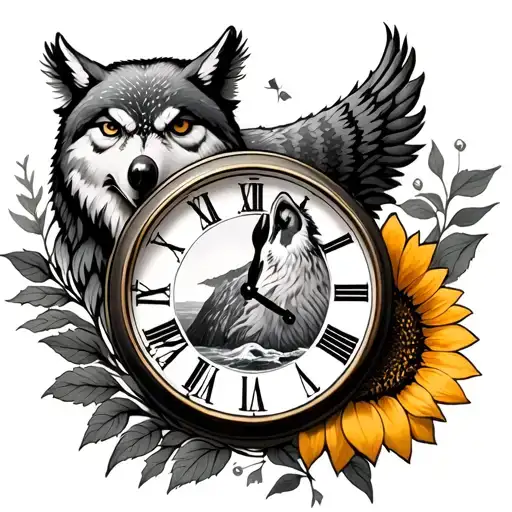 Clock With Wolf Inside Owl Mountain Sandtimer Waterfall Sunflower Lancaster Robin Bear