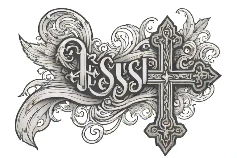 Name And Cross With Phrase Of Jesus Christ Holding