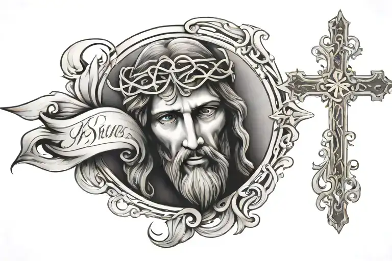 Name And Cross With Phrase Of Jesus Christ Holding