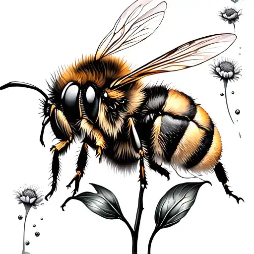 A Bee Getting Pollen And The Fowers Pedels Are Driffting Away