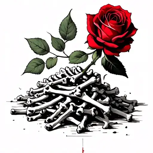 A Rose That Is Falling Onto A Pile Of Bones
