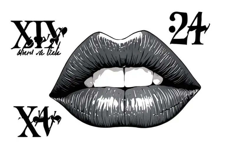 3 Birth Dates In Roman Numerals And Lips Kissing