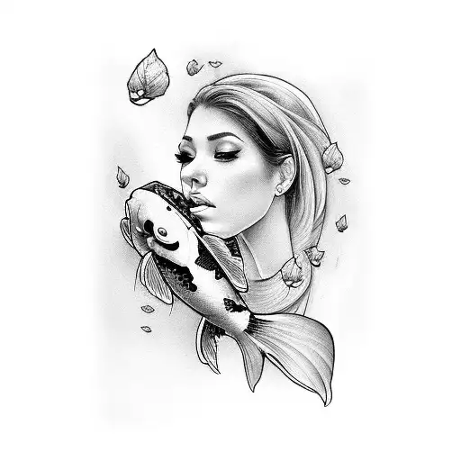 Woman Face And Koi Fish