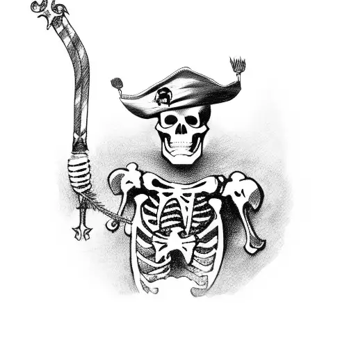 Pirate Skeleton With Pirate Hat And Sword