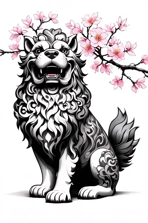 Foo Dog With Cherry Blossom