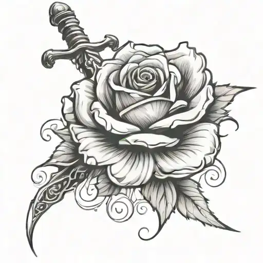 Rose Wrapped Around Sword With Water Wave