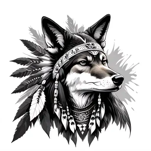 Native American With Coyote And Forest