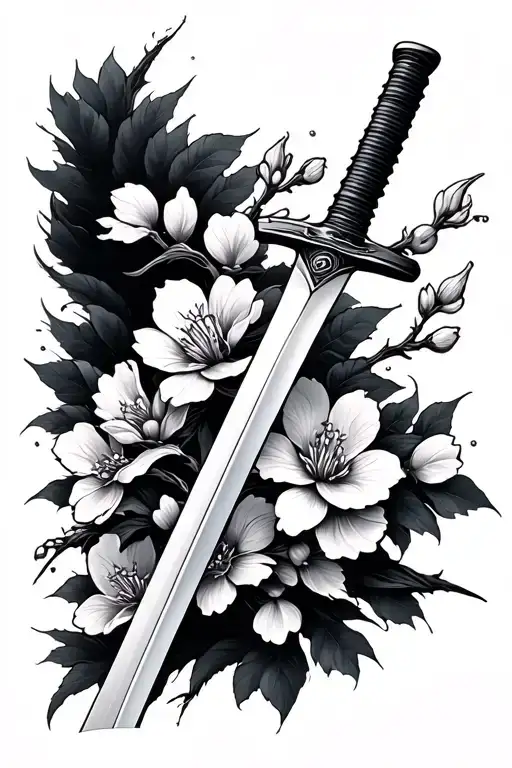 Samurai Sword With Cherry Blossom Flower